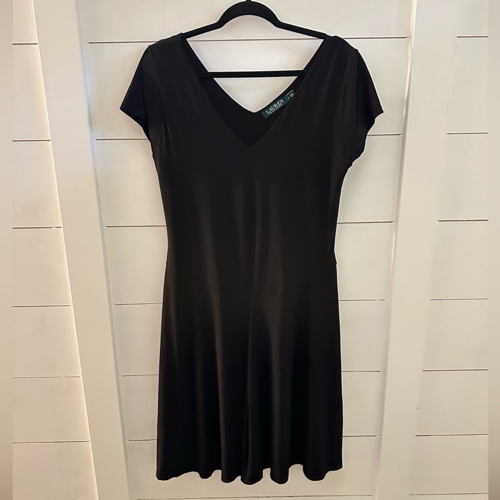RALPH LAUREN L Black Stretch midi length woman evening dress minimalist LBD - Picture 2 of 13